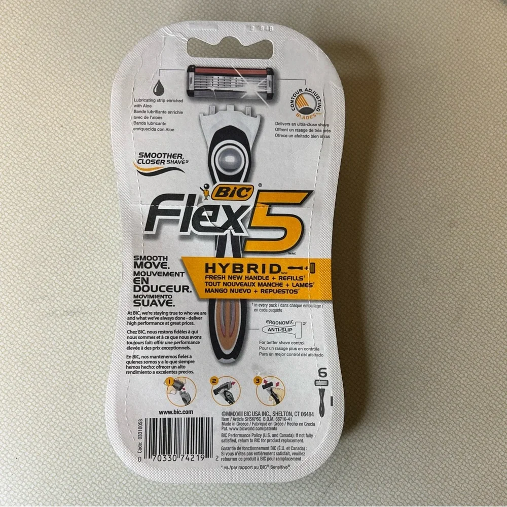 BIC Flex Hybrid3 Comfort Men's Disposable Razor - 1 Handle 6 Cartridges - New
